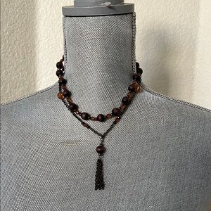 Elegant vintage Brown Beaded Necklace with Tassel